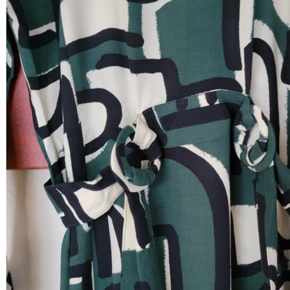 Zara Geometric Print Belted Mini Dress Green White Black Long Sleeve Women S - Picture 7 of 9